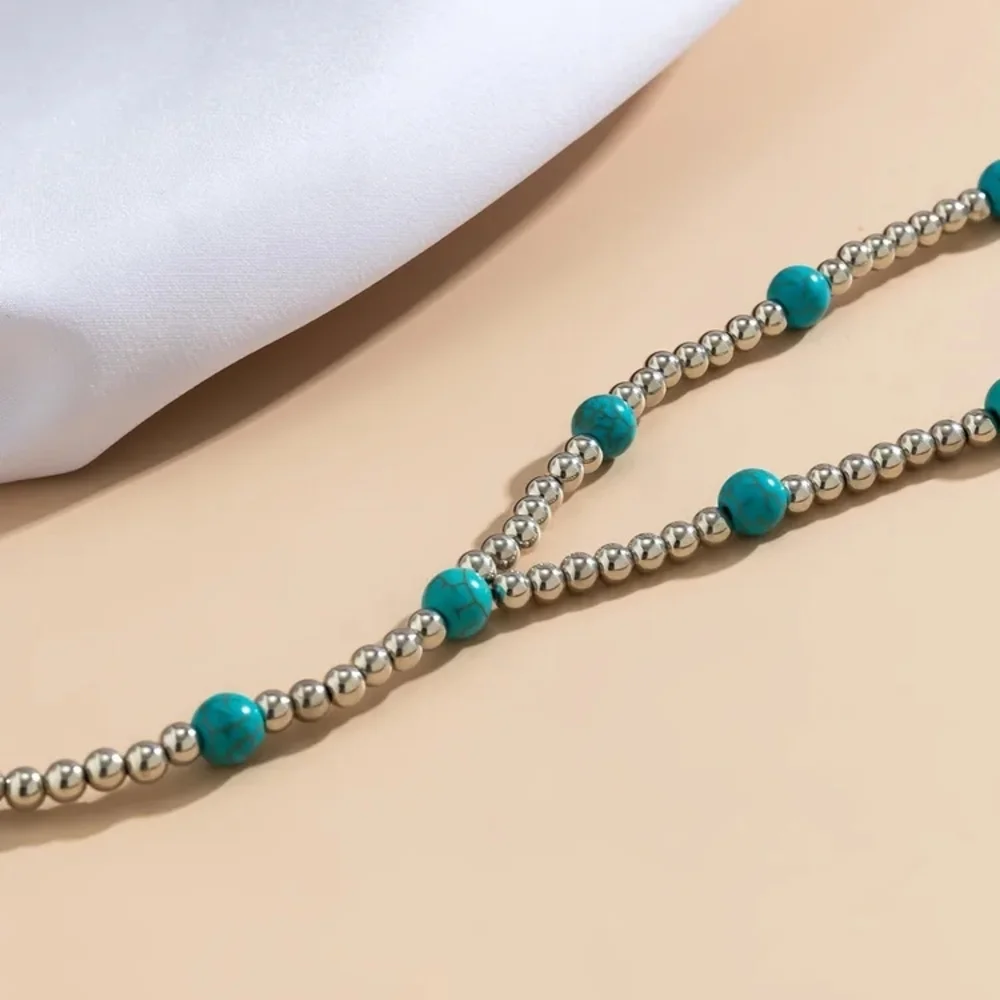 Elegant Turquoise and Silver Beaded Necklace - Picture 3 of 5
